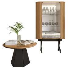 Kit Cristaleira 02 Portas De Vidro Romagna Com Mesa De Centro Ferrara D03 Freijó Preto - Lyam Decor