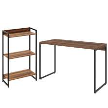 Kit Escritório Estante Areta 3 Prateleiras com Mesa Industrial Aspen 120cm C01 Nogal - Lyam Decor