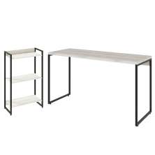 Kit Escritório Estante Areta 3 Prateleiras com Mesa Industrial Aspen 135cm C01 Snow - Lyam Decor