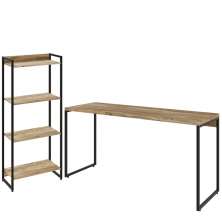 Kit Escritório Estante Areta 4 Prateleiras Mesa Industrial Aspen 150cm C01 Carvalho - Lyam Decor