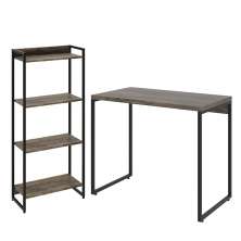 Kit Escritório Estante Areta 4 Prateleiras Mesa Industrial Aspen 90cm C01 Carvalho Dark - Lyam Decor