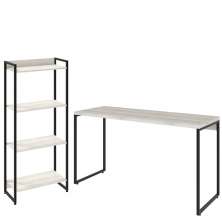 Kit Escritório Estante Areta 4 Prateleiras com Mesa Industrial Aspen 135cm C01 Snow - Lyam Decor