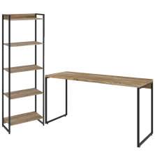 Kit Escritório Estante Areta 5 Prateleiras Mesa Industrial Aspen 150cm C01 Carvalho - Lyam Decor