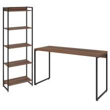 Kit Escritório Estante Areta 5 Prateleiras com Mesa Industrial Aspen 135cm C01 Nogal - Lyam Decor