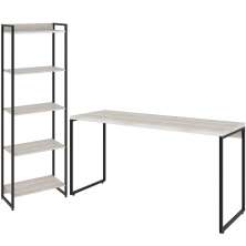 Kit Escritório Estante Areta 5 Prateleiras com Mesa Industrial Aspen 135cm C01 Snow - Lyam Decor
