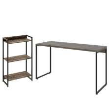 Kit Estante Areta 3 Prateleiras com Mesa Industrial Aspen 135cm C01 Carvalho Dark - Lyam Decor
