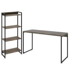 Kit Estante Areta 4 Prateleiras com Mesa Industrial Aspen 135cm C01 Carvalho Dark - Lyam Decor