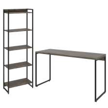 Kit Estante Areta 5 Prateleiras com Mesa Industrial Aspen 135cm C01 Carvalho Dark - Lyam Decor