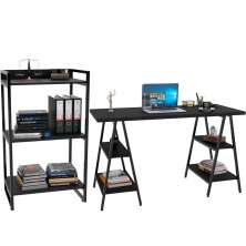 Kit Mesa Cavalete 135 cm com Estante 3 Prateleiras Estilo Industrial Form C01 Preto Onix - Lyam Decor