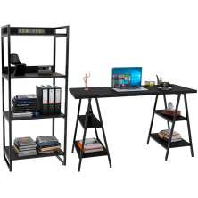 Kit Mesa Cavalete 135 cm com Estante 4 Prateleiras Estilo Industrial Form C01 Preto Onix - Lyam Decor