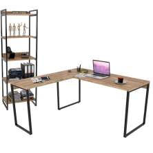 Kit Mesa De Escritório Industrial em L com Estante 5 Prateleiras Form C01 150x150 Carvalho - Lyam Decor