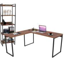 Kit Mesa De Escritório Industrial em L com Estante 5 Prateleiras Form C01 150x150 Nogal - Lyam Decor