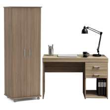 Kit Mesa Escritório Home Office Malta Com Armário Limeira 02 Portas 169cm P01 Castanho - Lyam Decor