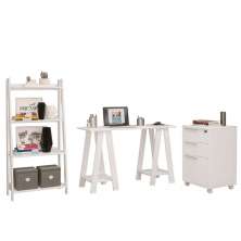 Kit Mesa Escritório Office Estante Cavalete Delta e Gaveteiro Maia 4 Gavetas P01 Branco - Lyam Decor