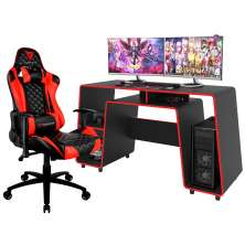 Kit Mesa Para Computador London Com Cadeira Gamer Giratória TGC12 P01 Preto Vermelho - Lyam Decor