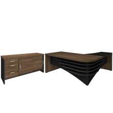 Kit Mesa Para Escritório Diretor LE 200x180 E Balcão Atria Executiva A02 Charuto Preto - Lyam Decor