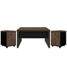 Kit Mesa Para Escritório Office 135cm E 2 Gaveteiros Atria Executiva A02 Charuto Preto - Lyam Decor
