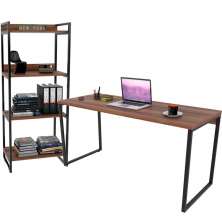 Kit Mesa Para Escritório com Estante 4 Prateleiras Industrial Form C01 150 cm Nogal - Lyam Decor