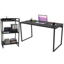 Kit Mesa Para Escritório com Estante Office Estilo Industrial Form C01 135 cm Preto Onix - Lyam Decor