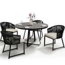 Kit Mesa Wine E 4 Cadeiras Área Externa Espaço Gourmet Corda Náutica Bethari D04 Preto - Lyam Decor