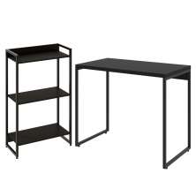 Kit Para Escritório Estante Areta 3 Prateleiras Mesa Industrial Aspen 90cm C01 Onix - Lyam Decor