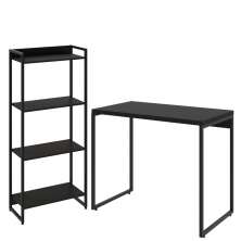 Kit Para Escritório Estante Areta 4 Prateleiras Mesa Industrial Aspen 90cm C01 Onix - Lyam Decor