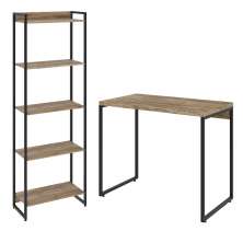 Kit Para Escritório Estante Areta 5 Prateleiras Mesa Industrial Aspen 90cm C01 Carvalho - Lyam Decor