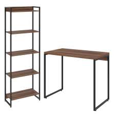 Kit Para Escritório Estante Areta 5 Prateleiras Mesa Industrial Aspen 90cm C01 Nogal - Lyam Decor