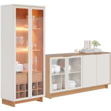 Kit Para Sala de Jantar Buffet Áustria C04 com Cristaleira Malibu Freijó Off White - Lyam Decor