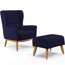 Kit Poltrona Decorativa Milena D02 com Puff Viseo Veludo Azul Marinho C-304 - Lyam Decor