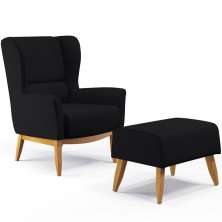 Kit Poltrona Decorativa Milena D02 com Puff Viseo Veludo Preto C-300 - Lyam Decor