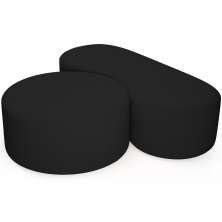 Kit Puff Redondo Lola e Puff Recamier Orgânico Orbit W01 Bouclê Preto - Lyam Decor