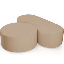 Kit Puff Redondo Lola e Puff Recamier Orgânico Orbit W01 Linho Bege Escuro - Lyam Decor