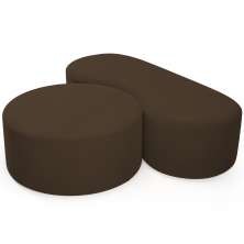 Kit Puff Redondo Lola e Puff Recamier Orgânico Orbit W01 Suede Marrom - Lyam Decor