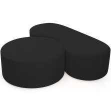 Kit Puff Redondo Lola e Puff Recamier Orgânico Orbit W01 Suede Preto - Lyam Decor