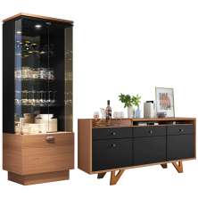 Kit Sala De Jantar Aparador Valentim B01 com Cristaleira Dominic Preto Nature - Lyam Decor