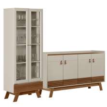 Kit Sala de Jantar Aparador Mason 04 Portas com Cristaleira Geórgia L05 Off White Freijó - Lyam Decor