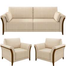 Kit Sofá 02 Lugares Sala Estar 162cm Com 02 Poltronas Stefan Pés Madeira M03 Linho Bege - Lyam Decor