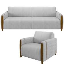 Kit Sofá 02 Lugares Sala Estar 168cm Com Poltrona Flora Pés De Madeira M03 Veludo Cinza - Lyam Decor