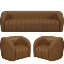 Kit Sofá 04 Lugares Para Sala 292 cm com 02 Poltronas Lazio M03 Couríssimo Whisky - Lyam Decor