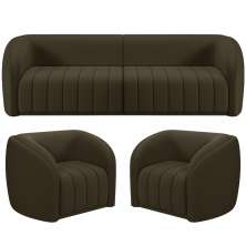 Kit Sofá 05 Lugares Para Sala 332 cm com 02 Poltronas Lazio M03 Veludo Marrom - Lyam Decor