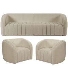 Kit Sofá 05 Lugares Para Sala de Estar 332 cm Com 02 Poltronas Lazio M03 Bouclê Bege - Lyam Decor