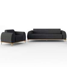 Kit Sofá 2 Lugares 150cm Com Poltrona Molino Pés D'ouro D02 Linho Cinza Escuro C-416 - Lyam Decor