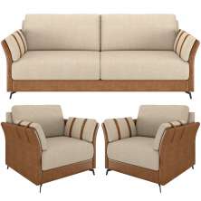 Kit Sofá 2 Lugares 164cm Com 02 Poltrona Álamo M03 Couríssimo Whisky Linho Bege - Lyam Decor