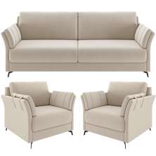 Kit Sofá 2 Lugares 164cm Com 02 Poltrona Álamo M03 Veludo Bege - Lyam Decor