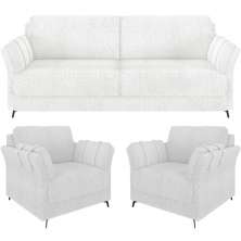 Kit Sofá 2 Lugares 164cm com 02 Poltronas Álamo M03 Bouclê Branco - Lyam Decor