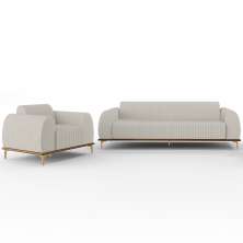 Kit Sofá 2 Lugares Sala Estar 150cm Com Poltrona Molino Pés D'ouro D02 Linho Cru C-443 - Lyam Decor