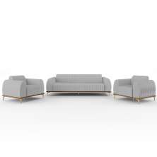 Kit Sofá 3 Lugares 180cm Com 2 Poltronas Molino Pés D'ouro D02 Linho Cinza D-315 - Lyam Decor