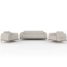 Kit Sofá 3 Lugares 180cm Com 2 Poltronas Molino Pés D'ouro D02 Linho Cru C-443 - Lyam Decor