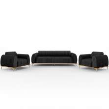 Kit Sofá 3 Lugares 210cm Com 2 Poltronas Molino Pés D'ouro D02 Linho Chumbo D-465 - Lyam Decor